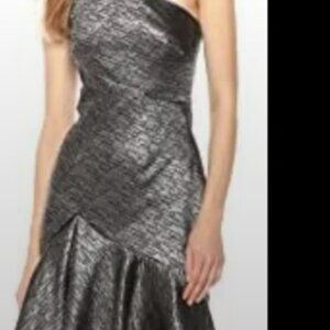 Carmen Marc Valvo Infusion One Shoulder Striped Metallic Jacquard Gown Size 8